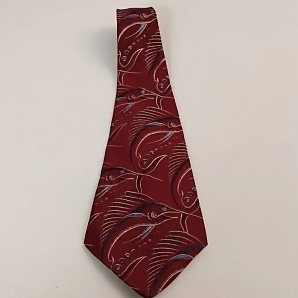 Vintage Handcrafted Tie Swordfish Marlin Ocean Fisherman Burgundy Blue Retro - Picture 6 of 6